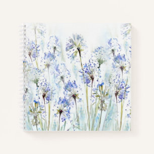 Blue summer flowers watercolor sketch notebook