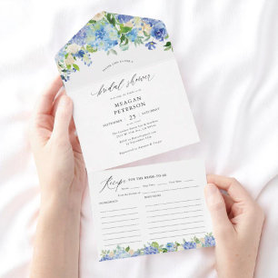 Blue Summer Hydrangea Bridal Shower All In One Invitation