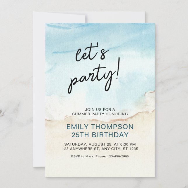 Blue Summer Ocean Let's Party Birthday Invitation (Front)