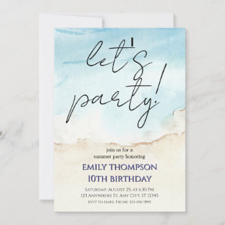 Blue summer ocean let's party birthday invitation