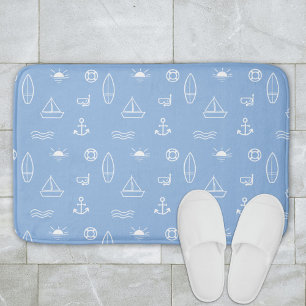 Blue Summer Ocean Nautical Seamless Pattern Bath Mat