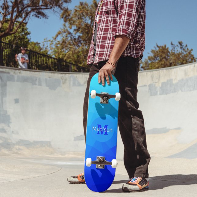 Blue summer sea geometric mesh pattern Monogram Skateboard (Outdoor 2)