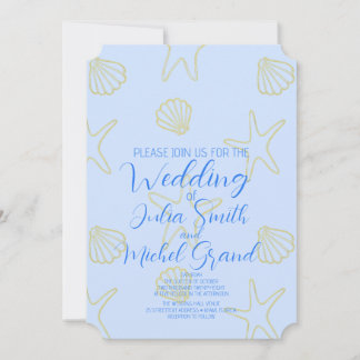 Blue Summer Sea Shell and Star Beach Wedding Invitation