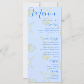 Blue Summer Sea Shell and Star Beach Weddinng Menu
