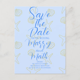 Blue Summer Simple Sea Shell and Star Beach Desing Postcard