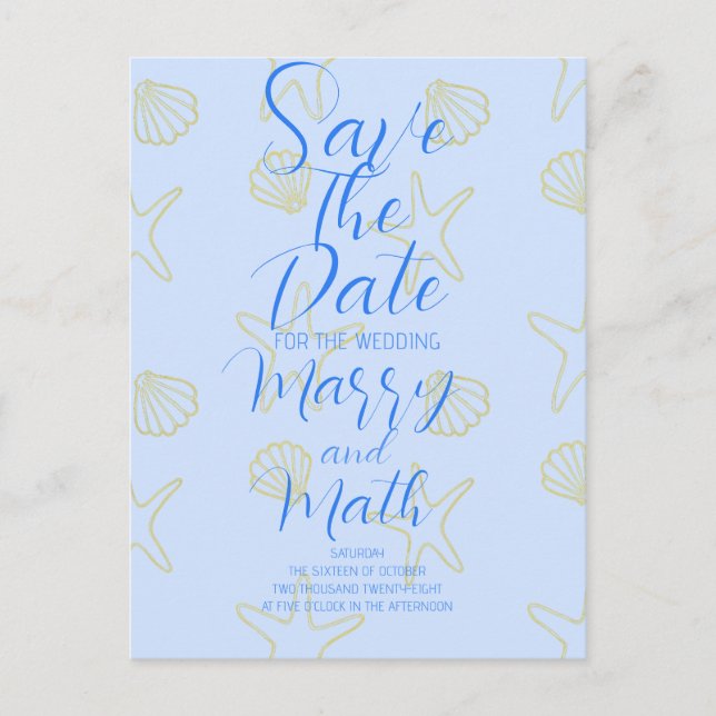 Blue Summer Simple Sea Shell and Star Beach Desing Postcard (Front)