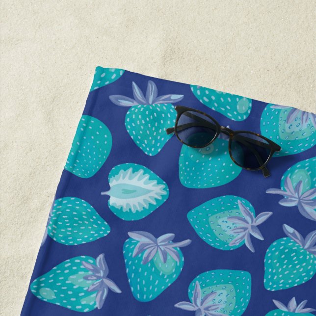 Blue Summer Strawberry Fruit Beach Towel (In Situ)
