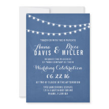Blue Summer String Light Wedding Invites