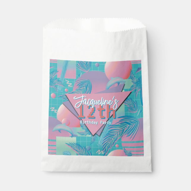 Blue Summer Vaporwave Sunset Birthday Favour Bag (Front)