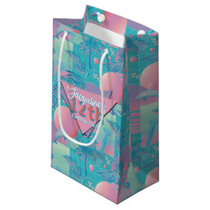Blue Summer Vaporwave Sunset Birthday Small Gift Bag
