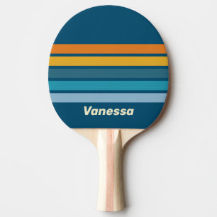 Blue Sun Across Striping with Name Ping Pong Paddle