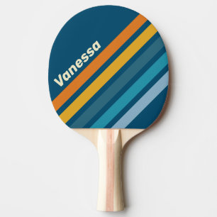 Blue Sun Angled Striping with Name Ping Pong Paddle