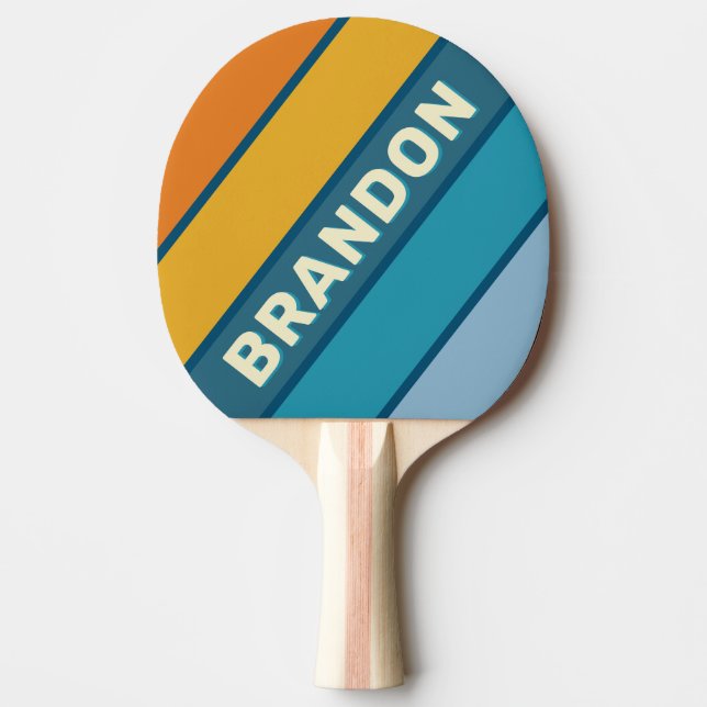 Blue Sun Bold Striped with Name Ping Pong Paddle (Front)