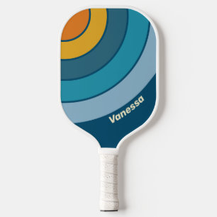 Blue Sun Circle Stripe with Name Pickleball Paddle
