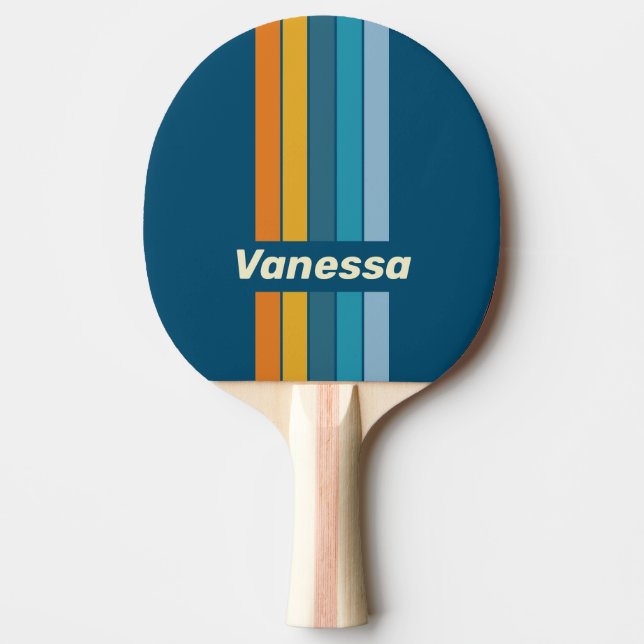 Blue Sun Pin Striped with Name Ping Pong Paddle (Front)