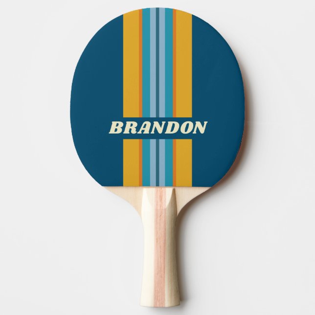 Blue Sun Rally Stripe with Name Ping Pong Paddle (Front)
