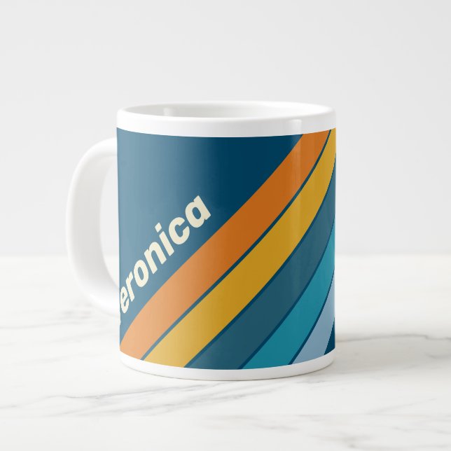Blue Sun Stripes with Name Large Coffee Mug (Front Left)