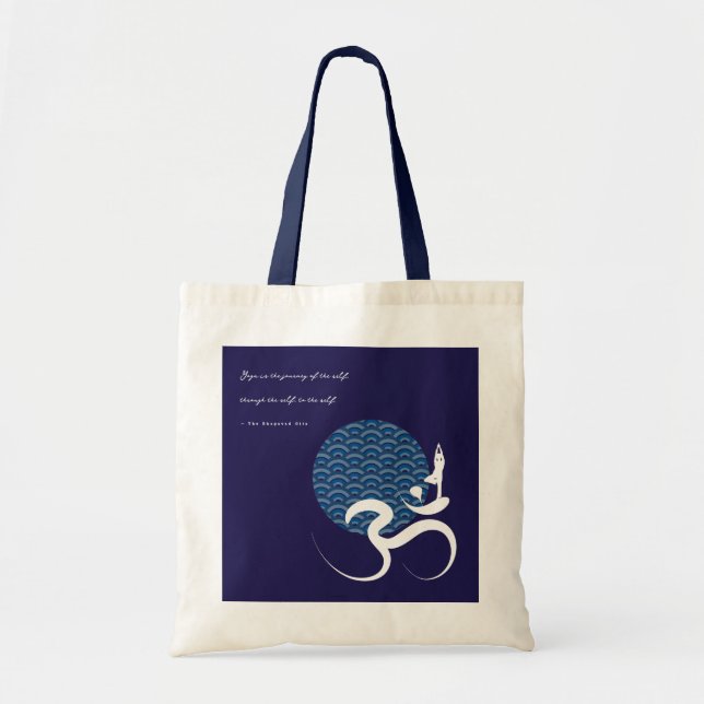 Blue Sun Yoga Spiritual Asian Om Aum Calligraphy Tote Bag (Front)