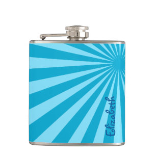 Blue Sunburst "Add Your Name" Hip Flask
