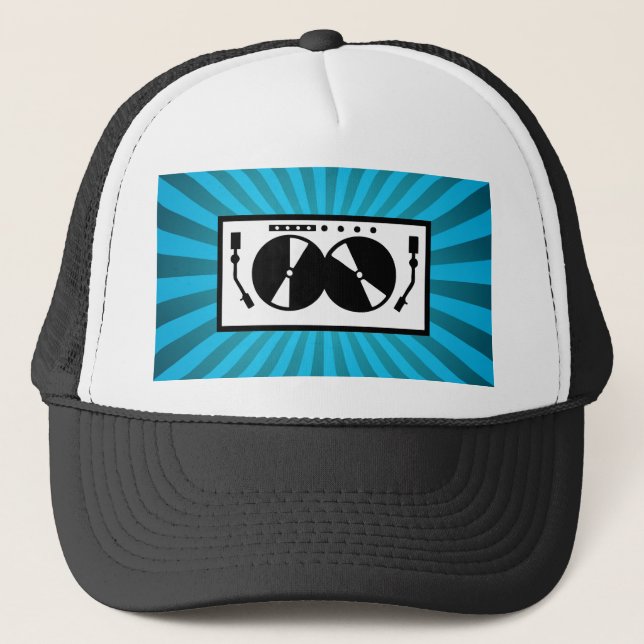Blue Sunburst DJ Turntable Music Baseball Trucker Hat (Front)