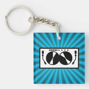 Blue Sunburst DJ Turntable Music Key Ring