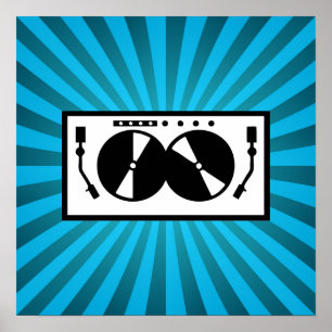 Blue Sunburst DJ Turntable Music Poster