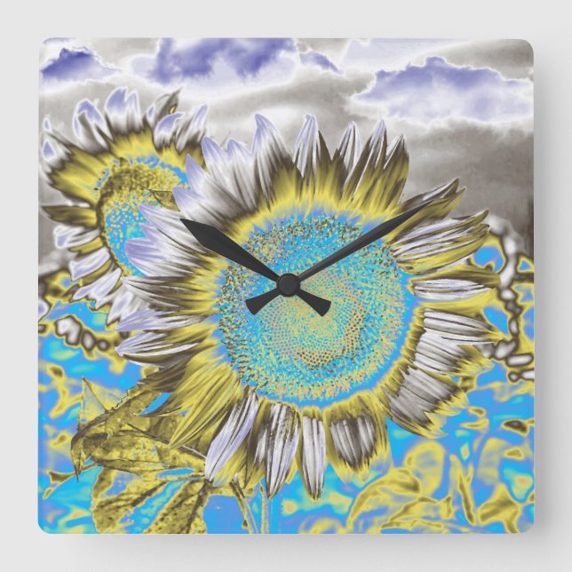 Blue Sunflower 2 Square Wall Clock (Front)
