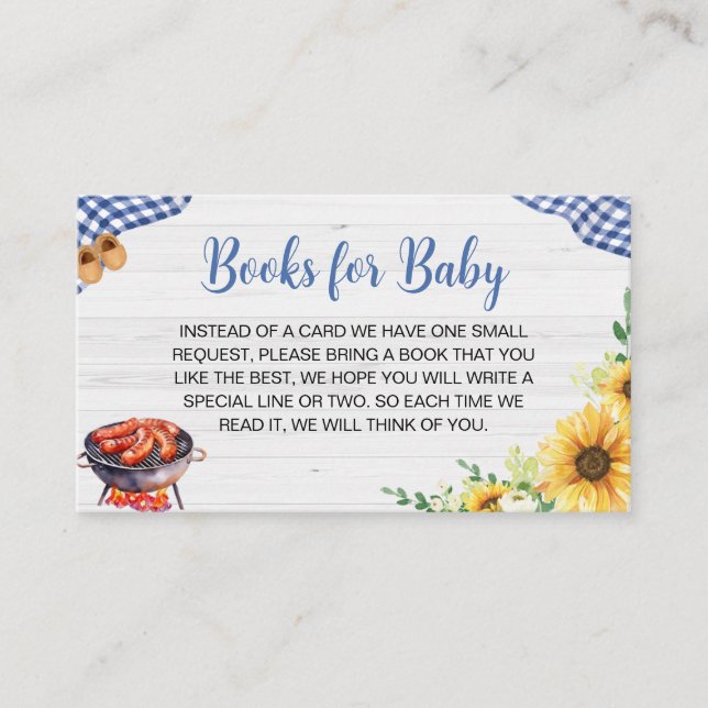 Blue Sunflower BBQ Baby Shower Books for Baby Enclosure Card (Front)