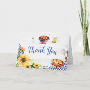 Blue Sunflower BBQ Baby Shower  Thank You Card