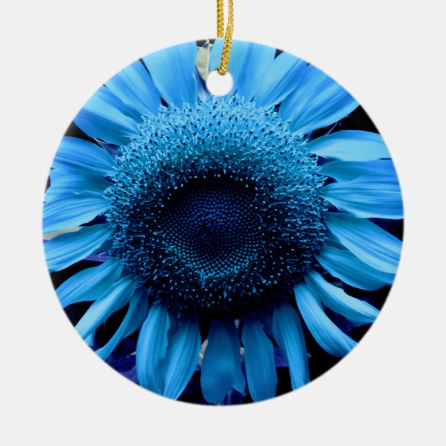Blue Sunflower  Ceramic Ornament (Front)