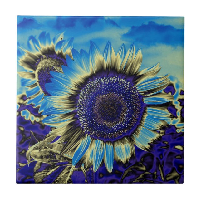 Blue Sunflower Ceramic Tile (Front)