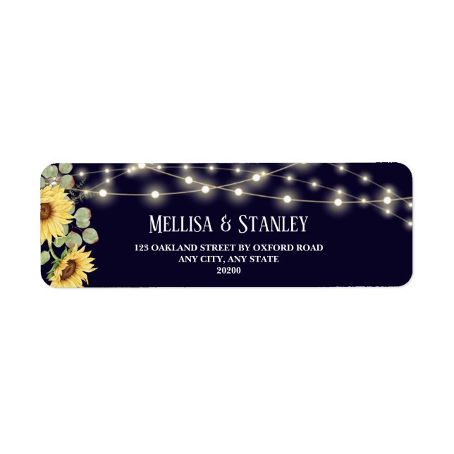 Blue Sunflower Eucalyptus Wedding Return Address  Label (Front)