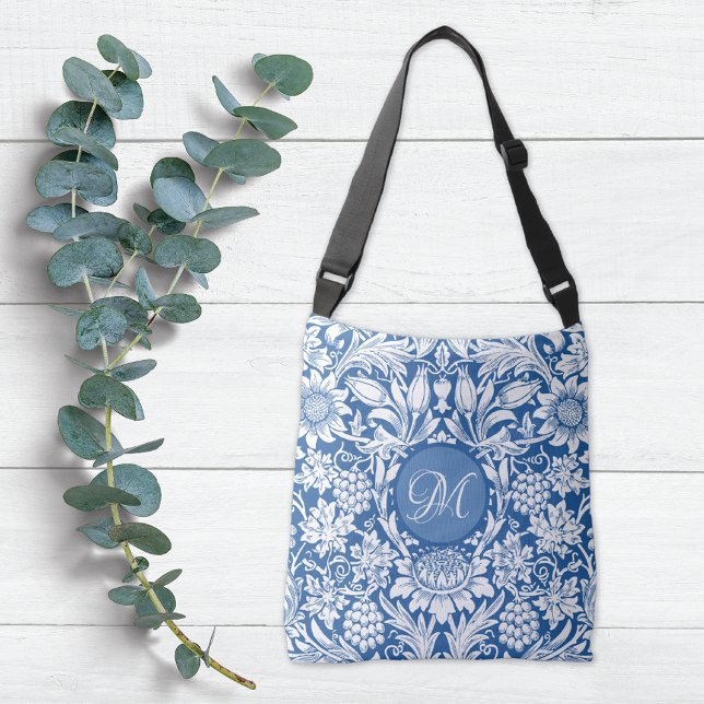 Blue Sunflower Grapes William Morris Monogram Crossbody Bag (Creator Uploaded)