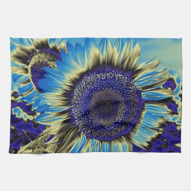 Blue Sunflower Tea Towel (Horizontal)