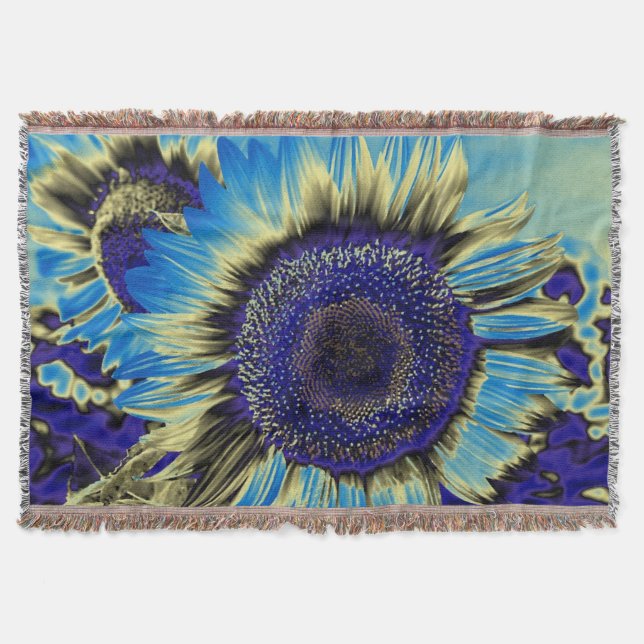 Blue Sunflower Throw Blanket (Front)