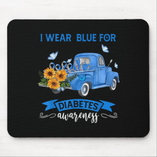 Blue Sunflower Truck We Wear Blue For Diabetes Awa Mouse Pad
