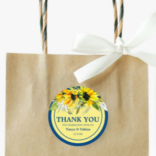  Blue Sunflower Wedding  Classic Round Sticker