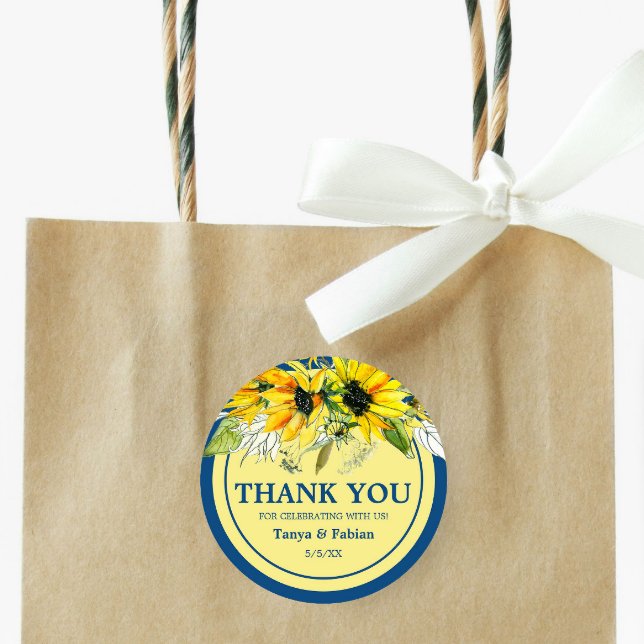  Blue Sunflower Wedding  Classic Round Sticker (Creator Uploaded)