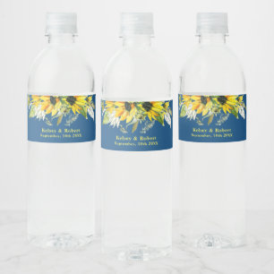 Blue Sunflower Wedding Water Bottle Label