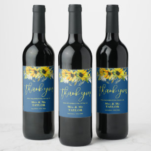 Blue Sunflower Wedding Wine Label