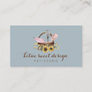 Blue Sunflower Whisk Spoon Pastry Bag Chef Bakery Business Card