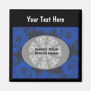 Blue Sunflowers Design Floral Photo Magnet