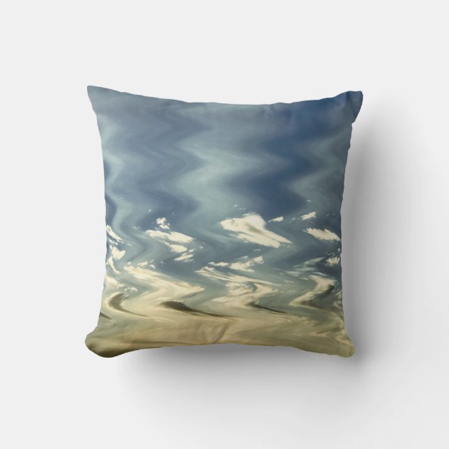 Blue Sunset Abstract Wave Cushion (Front)
