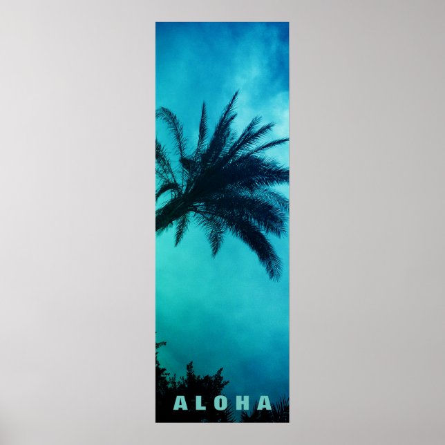Blue Sunset Aloha Hawaii Palm Trees Tropics Travel Poster (Front)