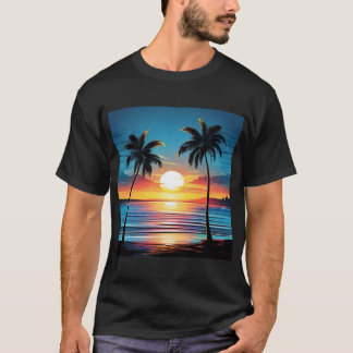 Blue Sunset Beach Tee - Tranquil Shoreline in Twil