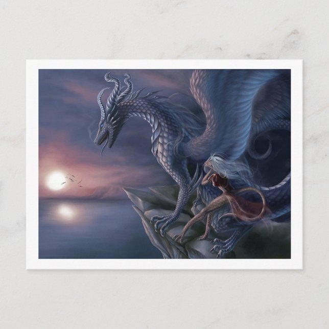 Blue Sunset Dragon Postcard | Enchanting Fantasy  (Front)
