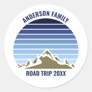 Blue Sunset Mountain Custom Family Reunion Trip Classic Round Sticker