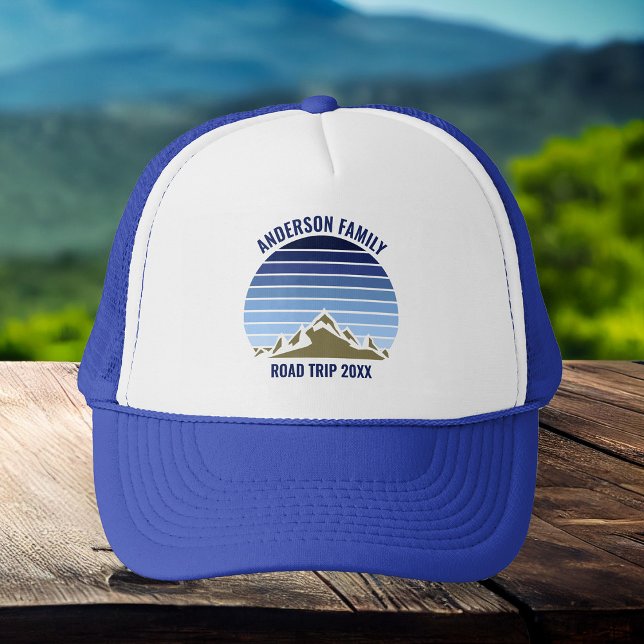 Blue Sunset Mountain Custom Family Reunion Trip Trucker Hat (Creator Uploaded)