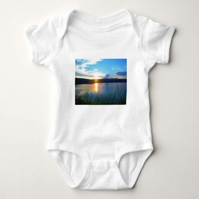 Blue sunset on lake baby bodysuit (Front)