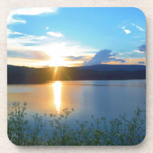 Blue sunset on lake coaster